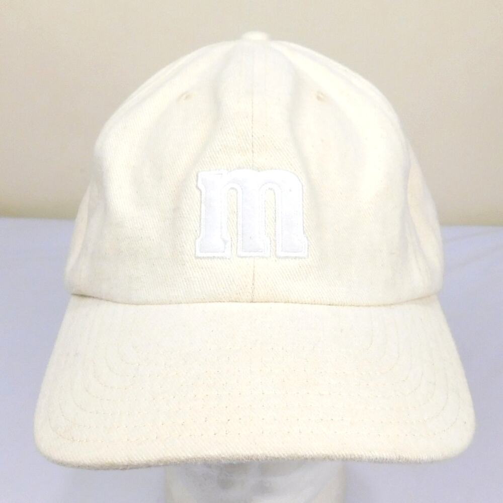 Vintage M&M's Studios Strapback Hat Cream Beige Embroidered Logo Adjustable